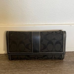 Black coach checkbook wallet. Black cloth with black leather accents